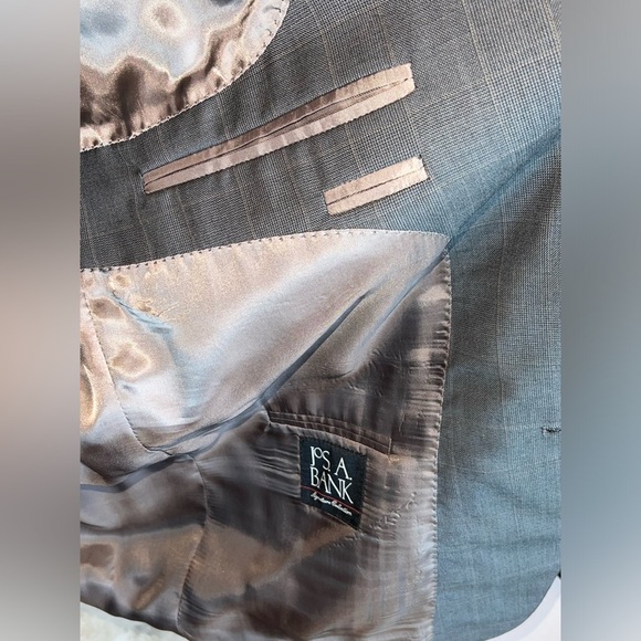 Mens Jo S A Bank 2B Signature Suit Brown Plaid w/Rust Deco Size 46R Pants 38x30 - Picture 6 of 16